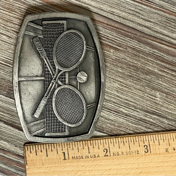 Indiana Metal Craft Pewter Crossing Tennis Rackets Belt Buckle 1977 Marked S98 - Picture 9 of 11